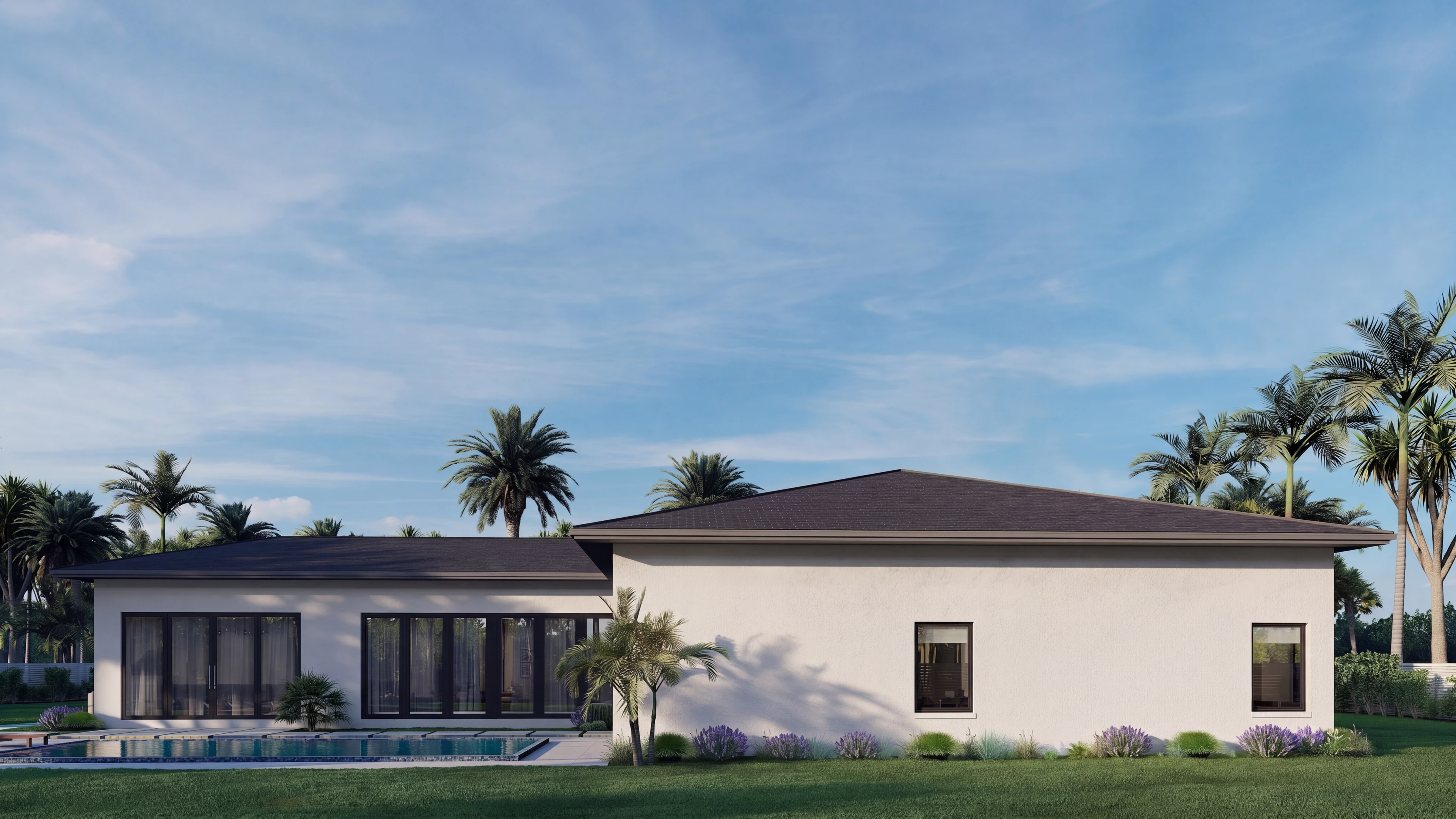 Side elevation of the home with a covered outdoor area.