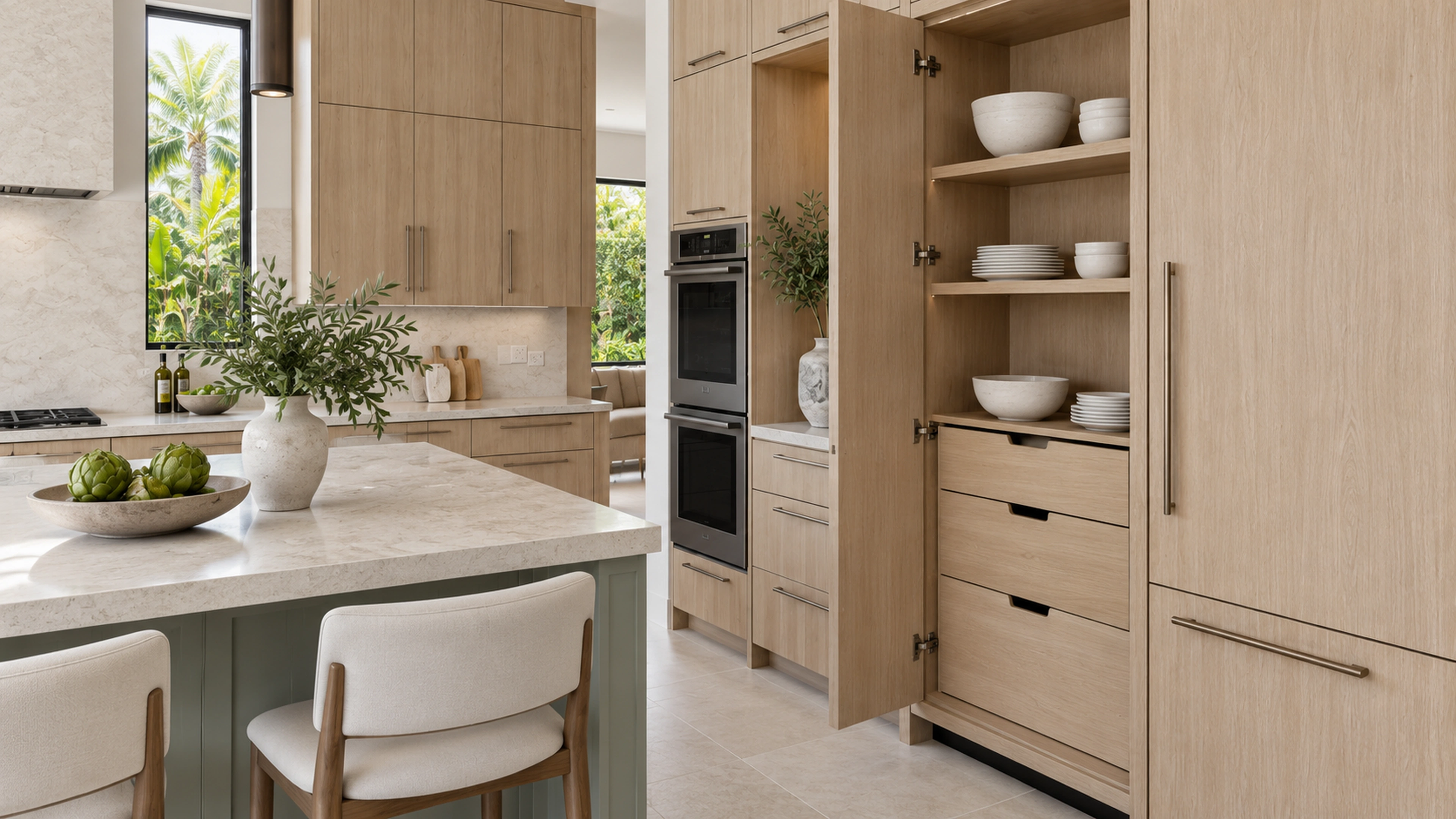 Garden Kitchen — storage within reach; design-concept visualization.