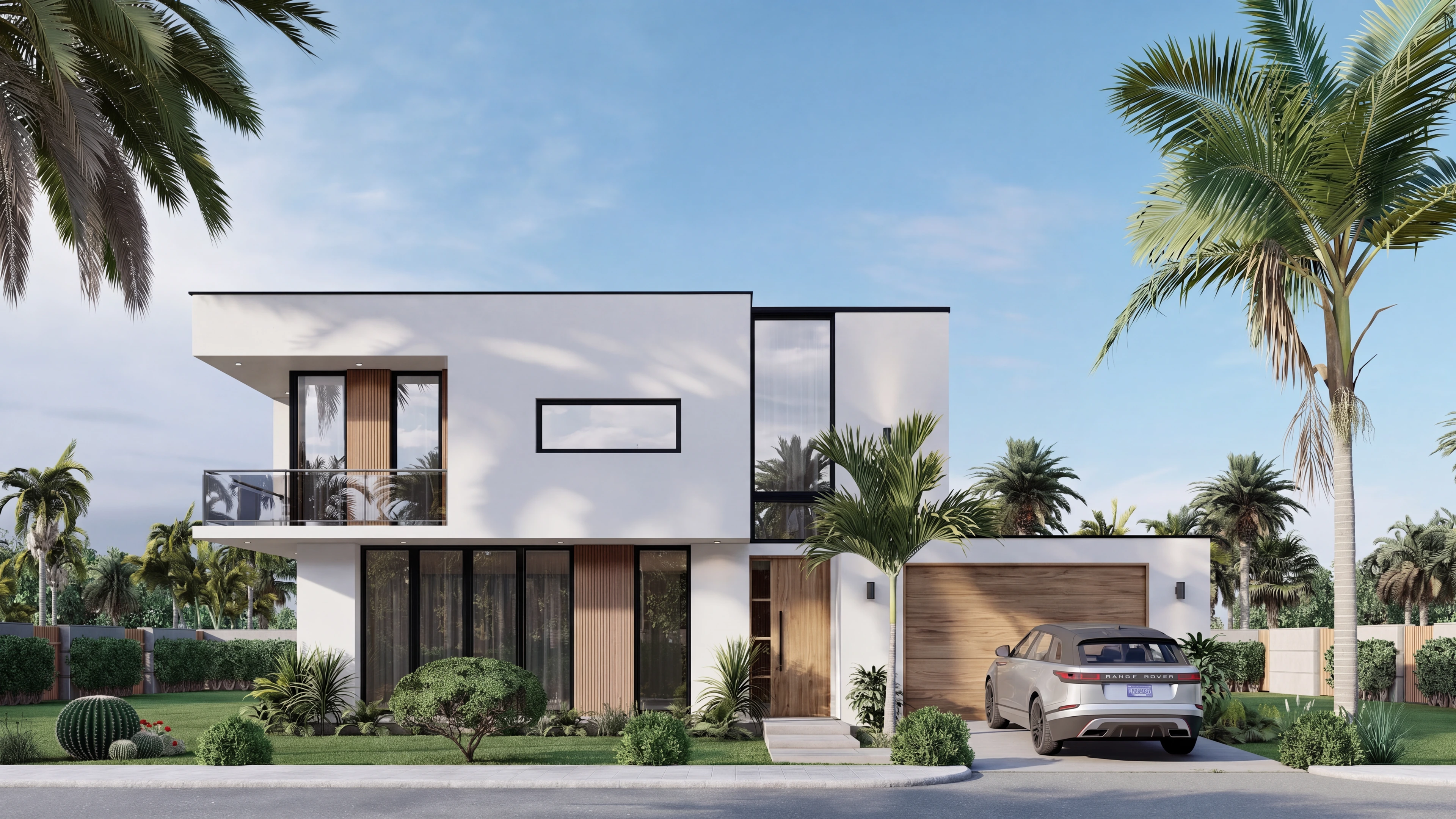Front exterior of a modern two-story home with a driveway.