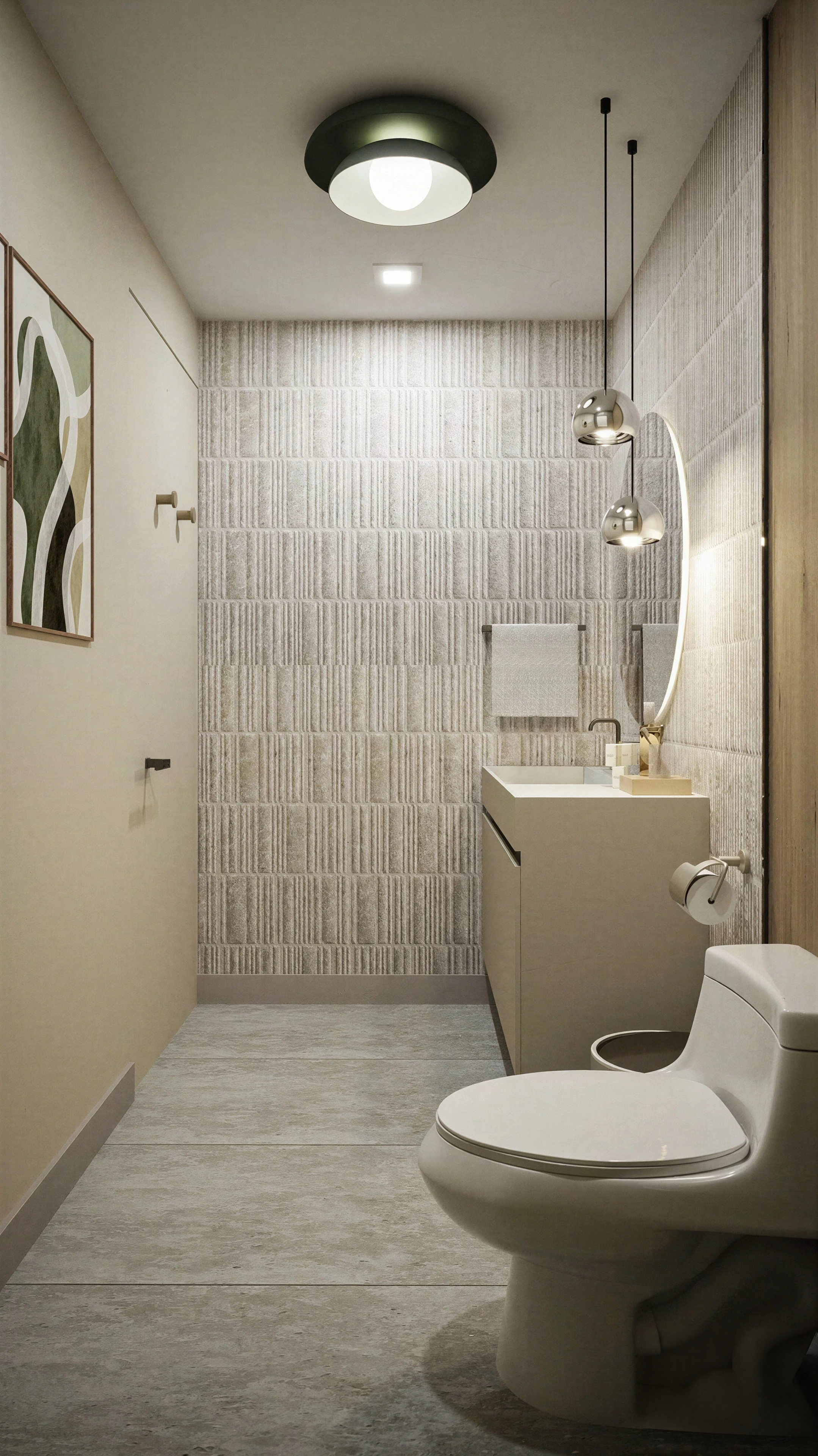 Bathroom with a floating vanity and wall-mounted toilet.