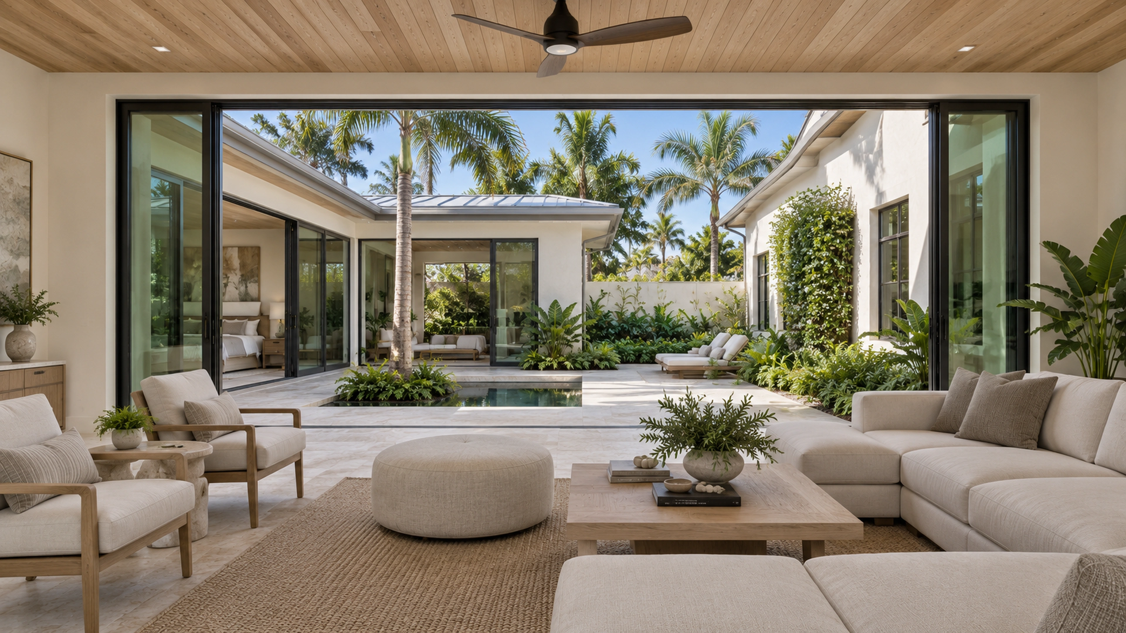 Courtyard Addition — inside the new living space; design-concept visualization.