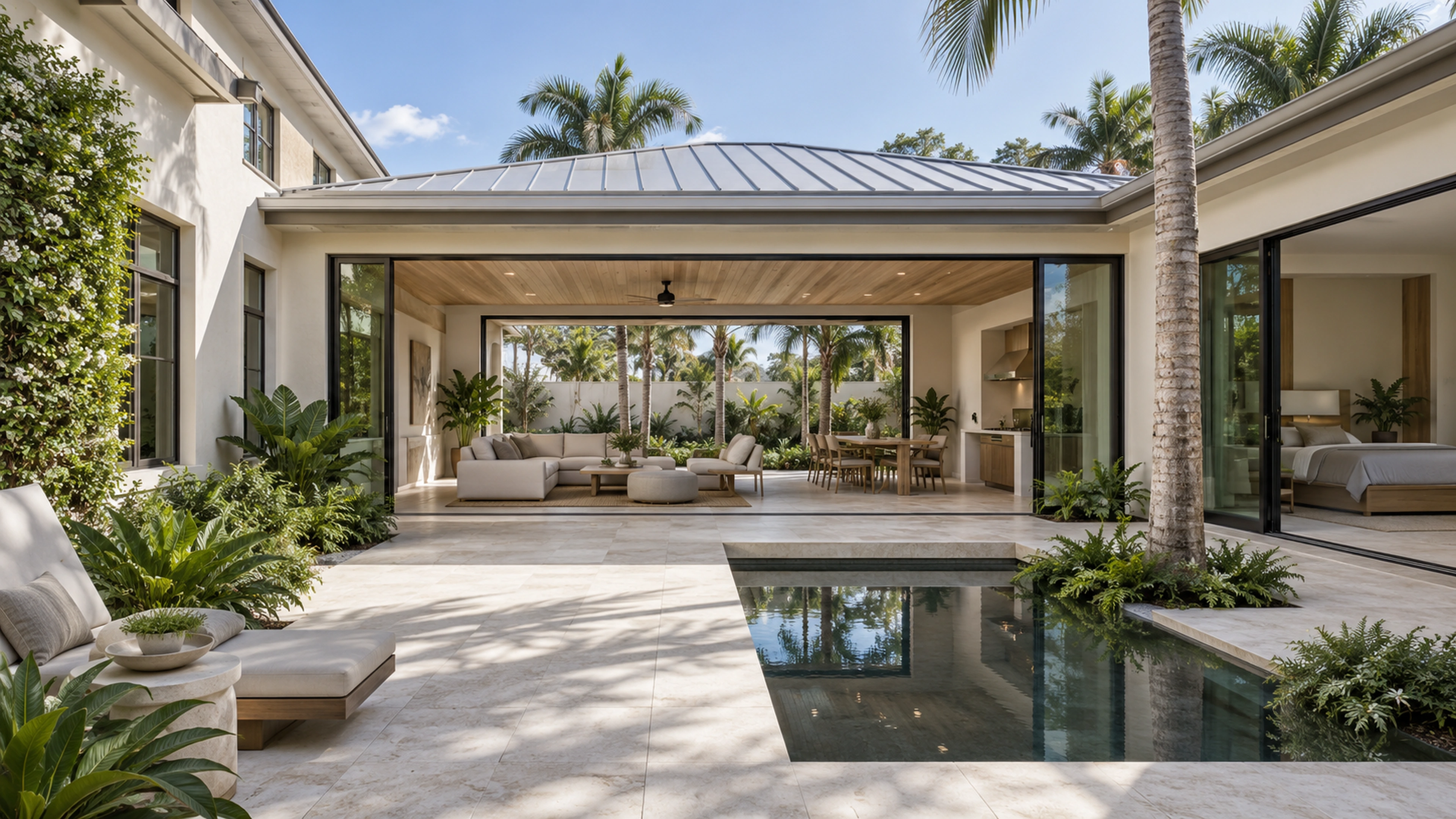 Courtyard Addition — a natural extension of home; design-concept visualization.