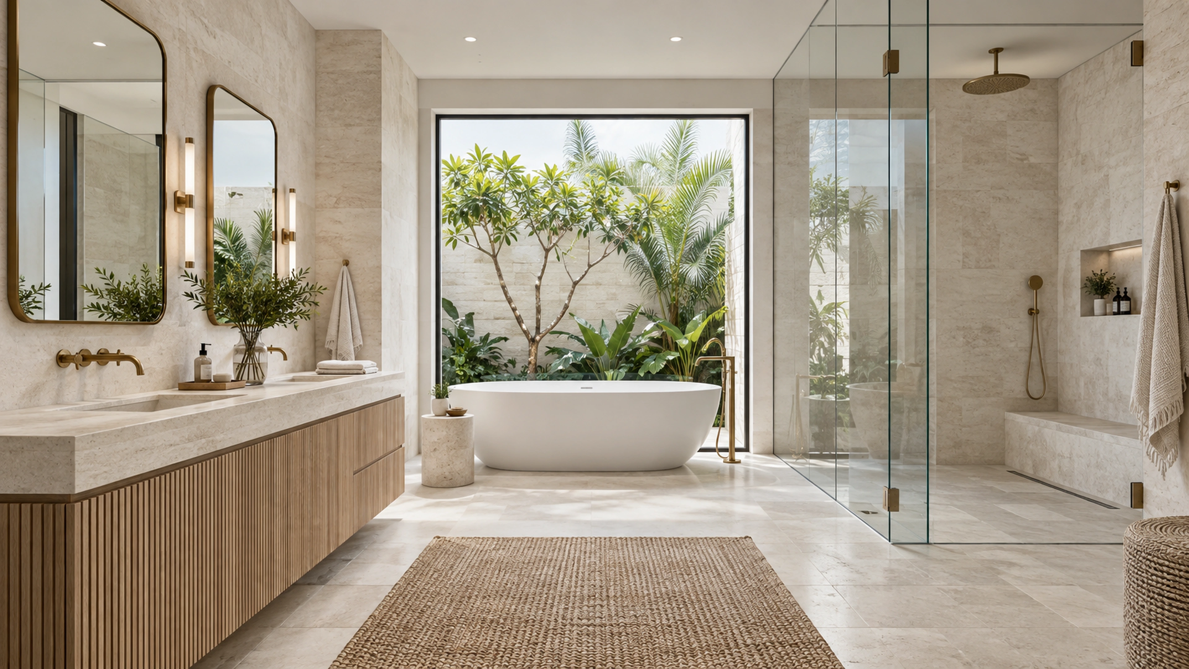 Limestone Bathroom — a calmer daily routine; design-concept visualization.
