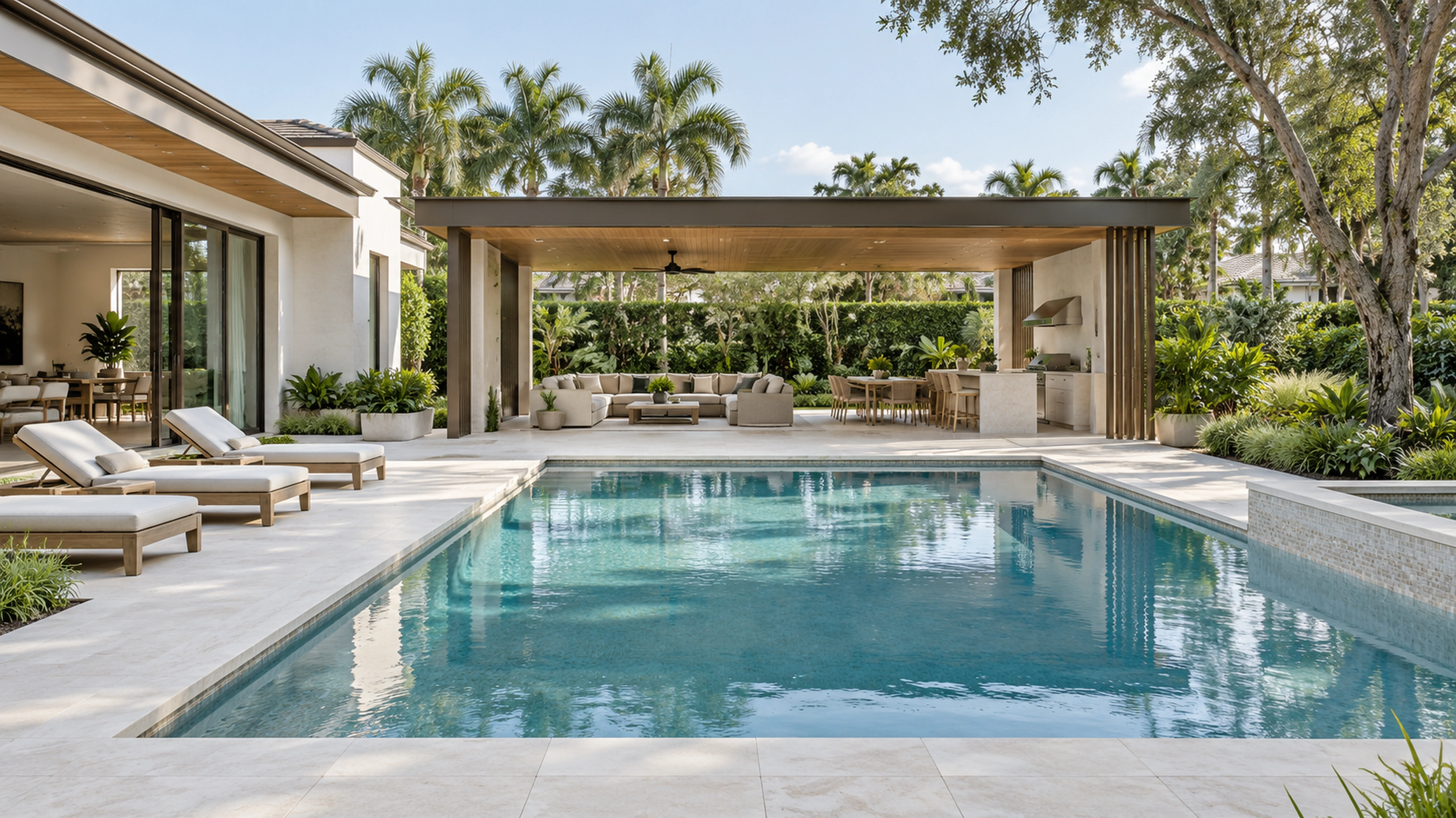 Garden Pavilion & Pool — a room beyond the walls; design-concept visualization.