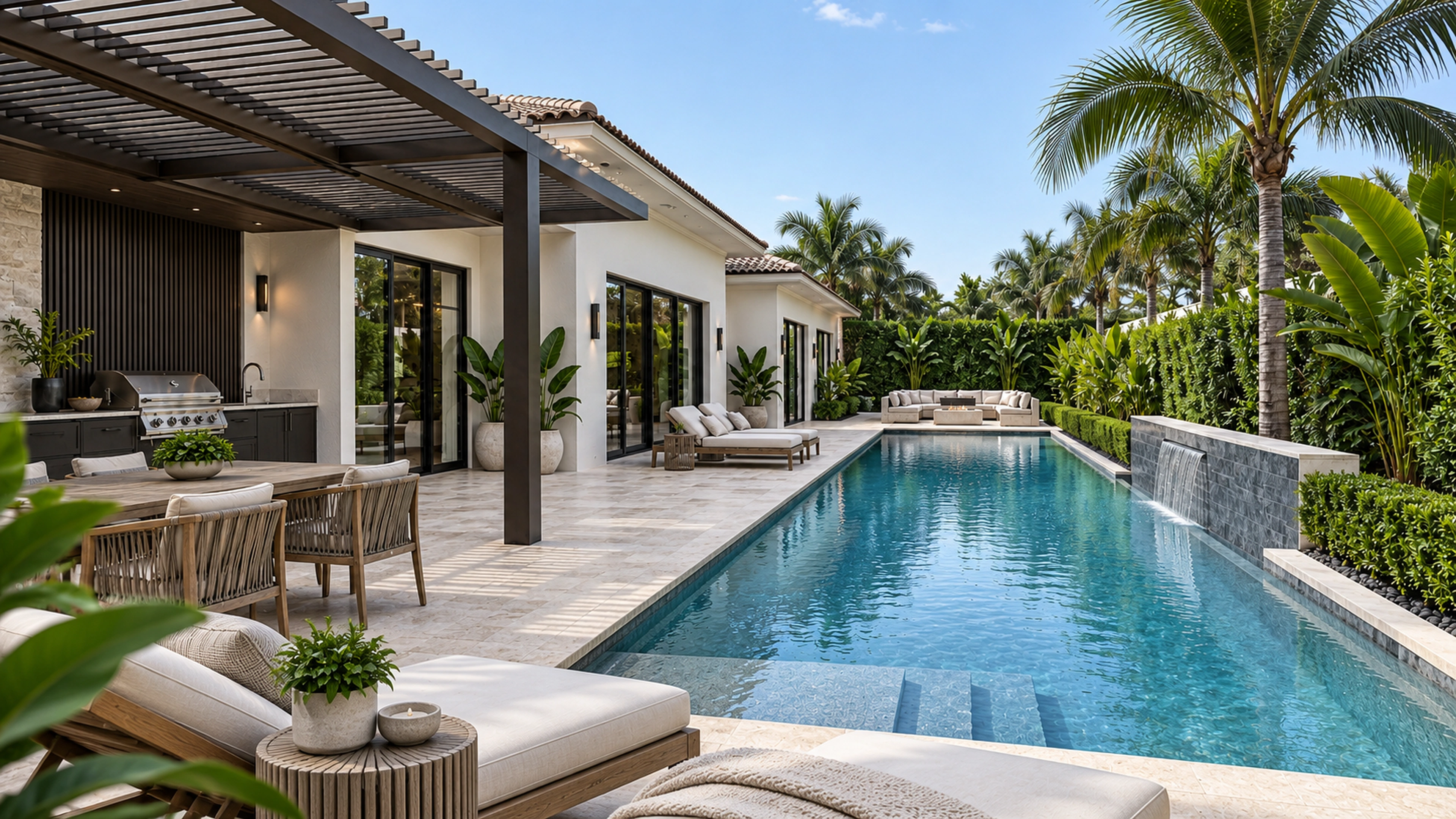 Poolside Living — a quieter place by the water; design-concept visualization.