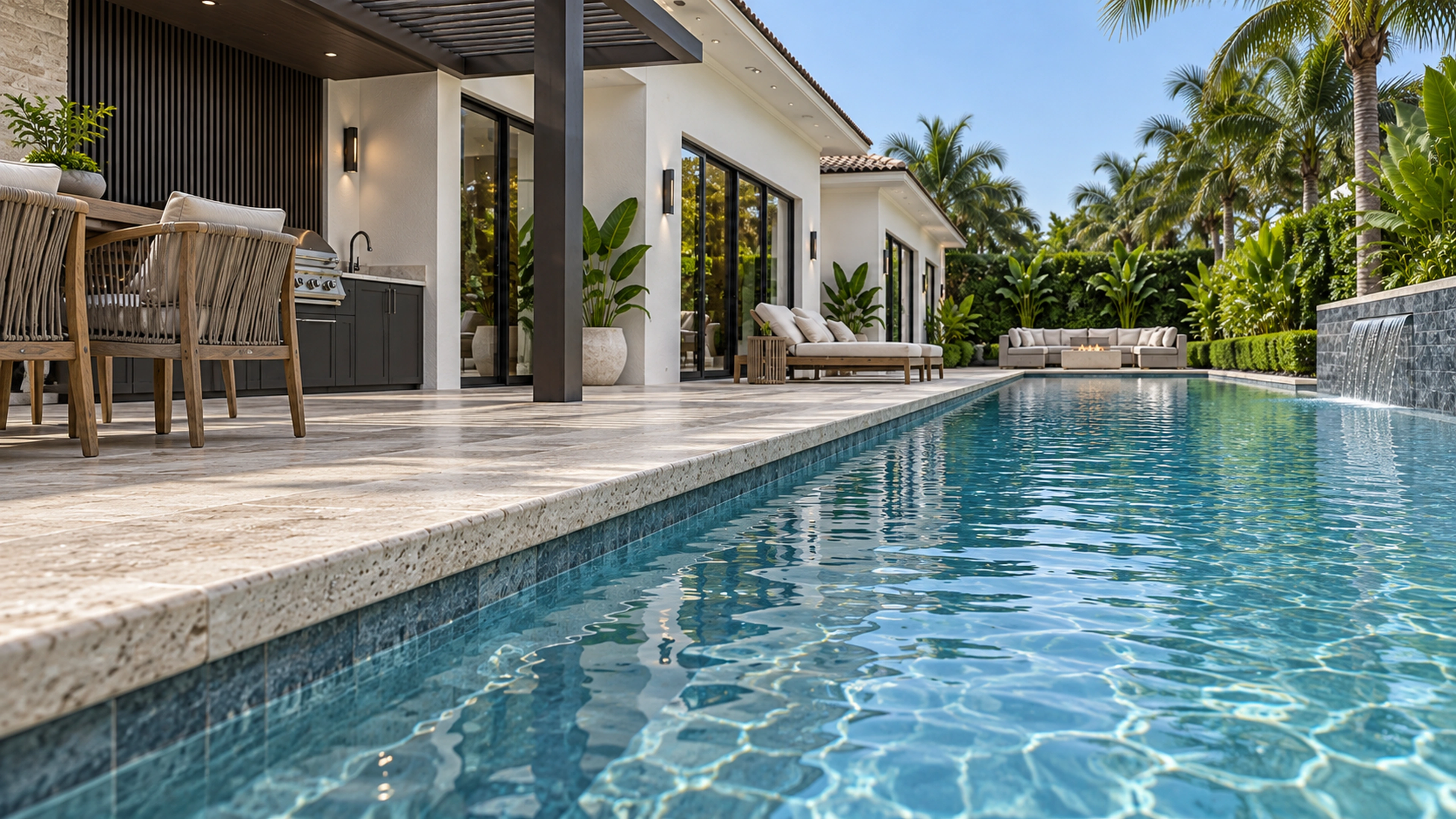 Poolside Living — at the waterline; design-concept visualization.