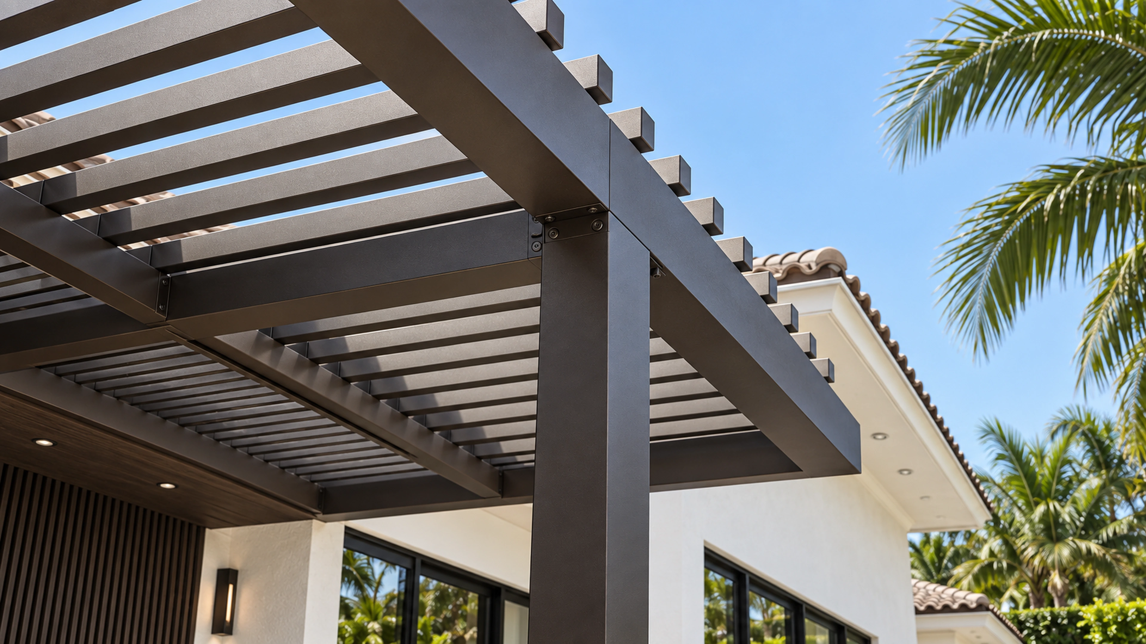 Poolside Living — shade and structure; design-concept visualization.