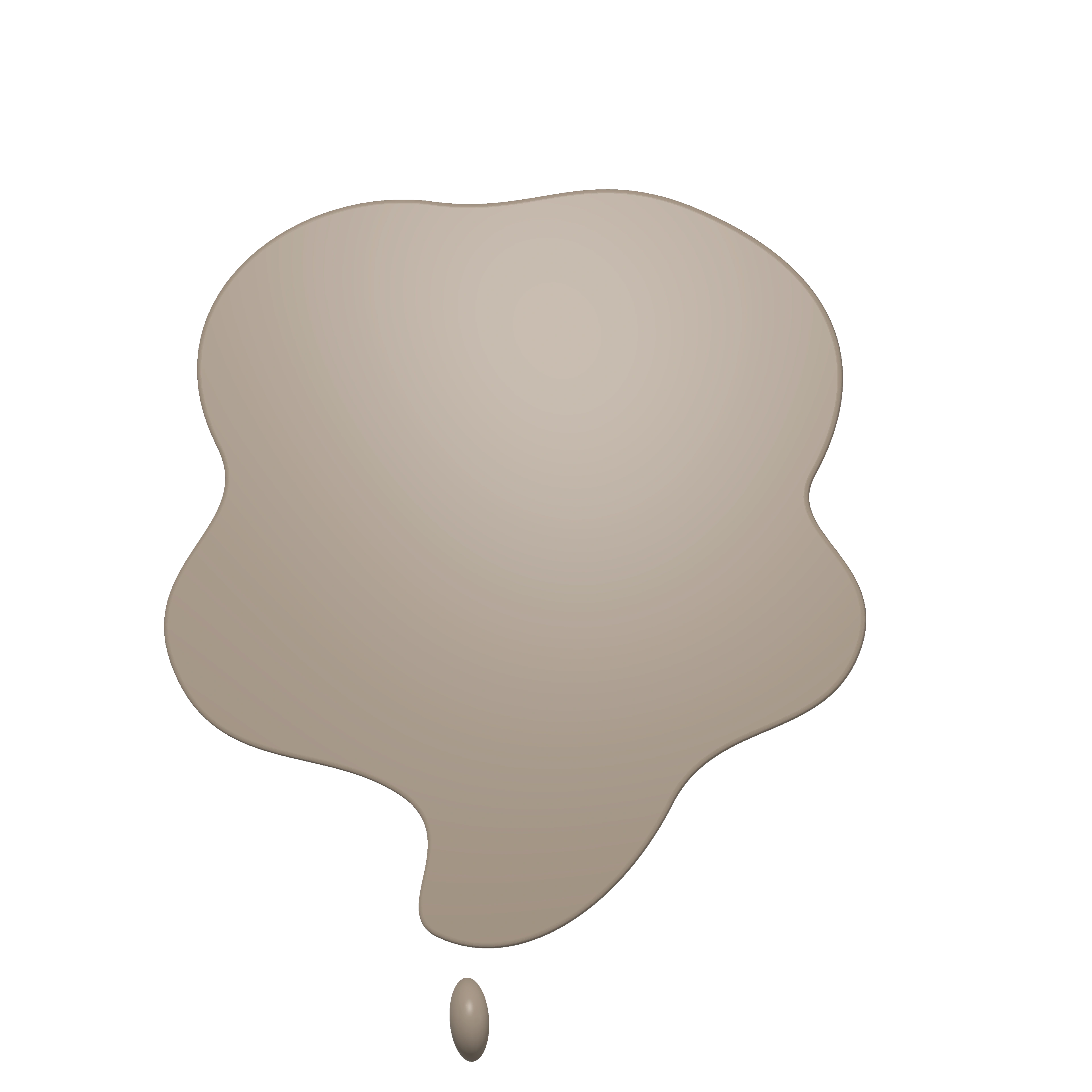 A thin, irregular pour of warm mineral taupe paint, with gentle uneven ripples, a thin meniscus and soft satin highlights.